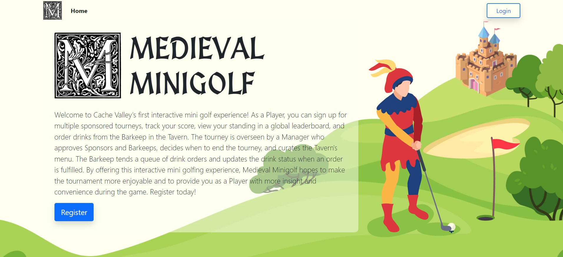 medieval minigolf landing page